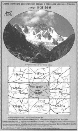 Литература - Карта взаимного расположение вершин и перевалов Большого Кавказа "Река Адырсу"