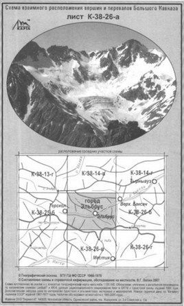 Литература - Карта взаимного расположение вершин и перевалов Большого Кавказа "Город Эльбрус"