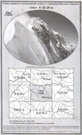 Литература - Карта взаимного расположение вершин и перевалов Большого Кавказа "Гора Ушба"