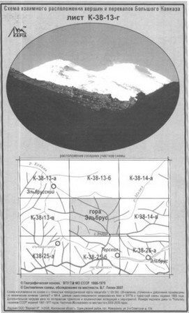 Литература - Карта взаимного расположение вершин и перевалов Большого Кавказа "Гора Эльбрус"