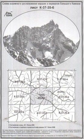 Литература - Карта взаимного расположение вершин и перевалов Большого Кавказа "Гора Аксаут"
