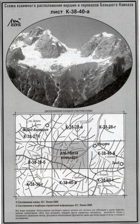 Литература - Карта взаимного расположение вершин и перевалов Большого Кавказа "Альпбаза Комыарт"
