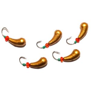 Россия - Приманка свинцовая золотая с трубкой и бисером упаковка 10 штук Уралка