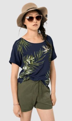 Удобная женская футболка Jack Wolfskin Tropical Leaf T W