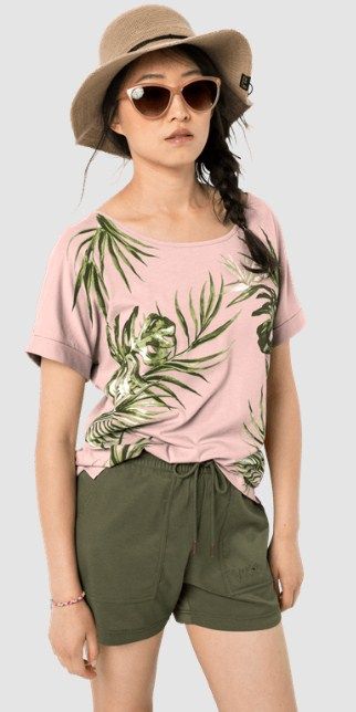 Удобная женская футболка Jack Wolfskin Tropical Leaf T W
