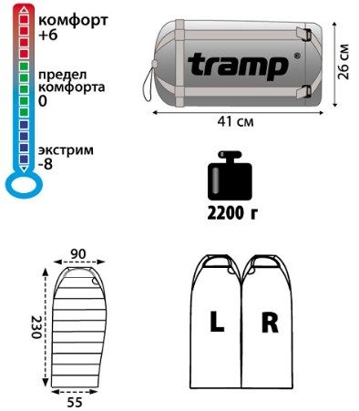 Tramp - Мешок спальный туристический Siberia 5000 (комфорт +6)