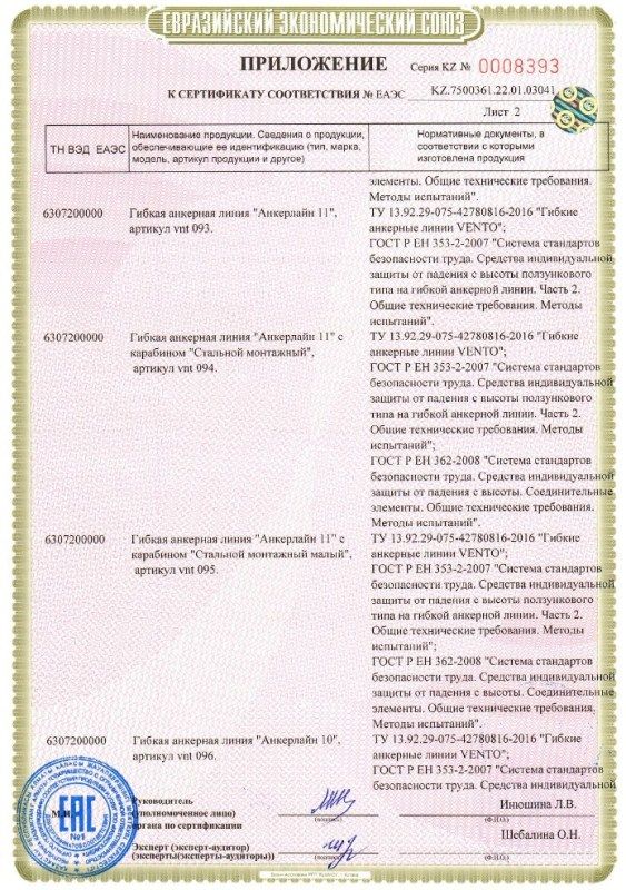 Венто - Анкерная линия для страховки Статиклайн 10