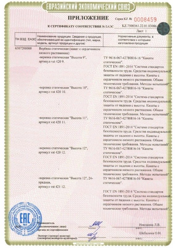 Веревка статическая функциональная Венто Высота 10 мм