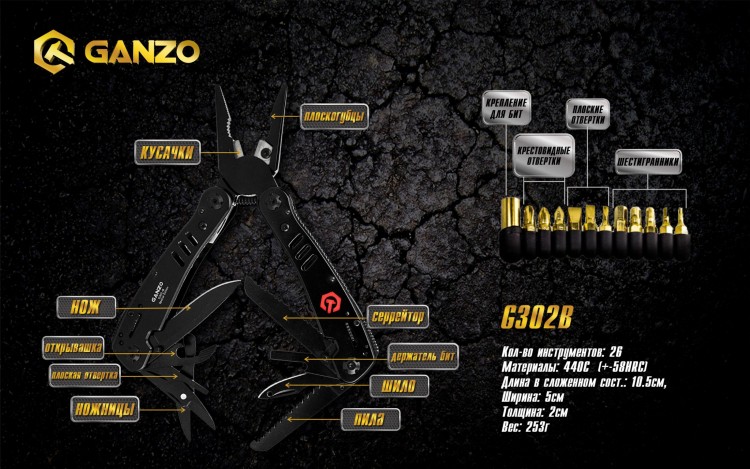 Ganzo - Миниинструменты в наборе Multi Tool G302-В