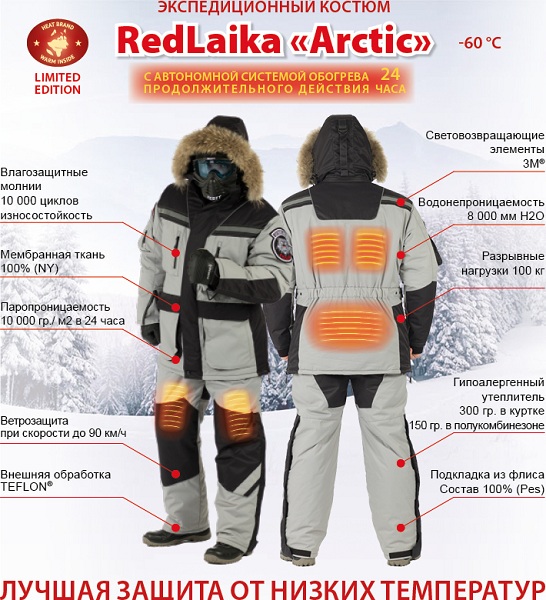 Redlaika - Мотоэкипировка с подогревом Арктик пять греющих модуля (5200 мАч)