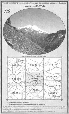 Литература - Карта взаимного расположение вершин и перевалов Большого Кавказа "Поляна Азау"