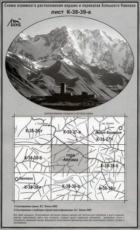 Литература - Карта взаимного расположение вершин и перевалов Большого Кавказа "Гора Айлама"